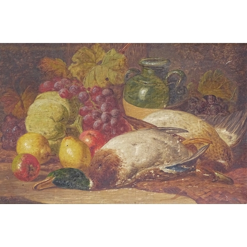 1201 - A pair of 19th century oils on canvas, still life fruit and dead game, unsigned, 8