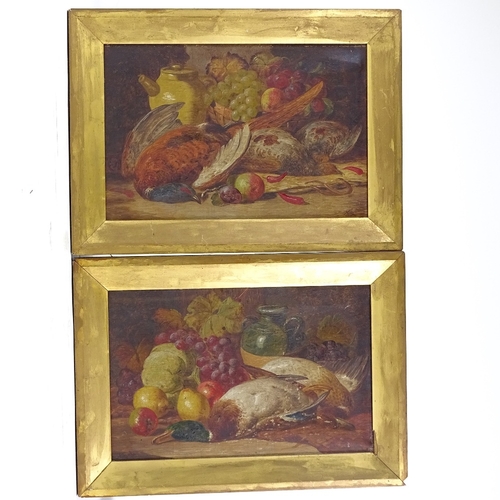 1201 - A pair of 19th century oils on canvas, still life fruit and dead game, unsigned, 8