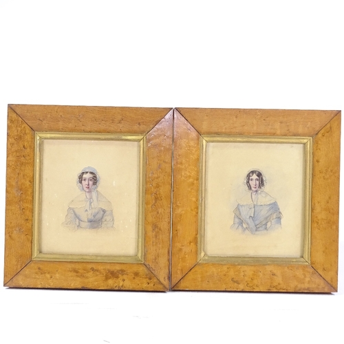 1202 - Pair of 19th century watercolours, portraits of women, unsigned, 7