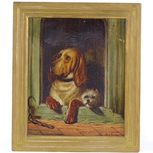 1203 - J Bellini, oil on canvas, 2 dogs, signed, 12