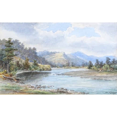 1208 - William George Baker (1864 - 1929), watercolour, New Zealand river scene near Silverstream, signed, ... 