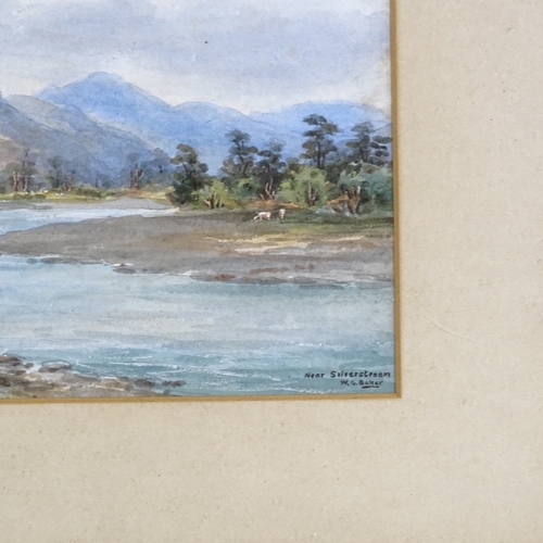 1208 - William George Baker (1864 - 1929), watercolour, New Zealand river scene near Silverstream, signed, ... 