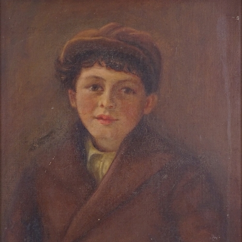 1212 - Oil on canvas circa 1900, portrait of a boy, indistinctly signed, 20