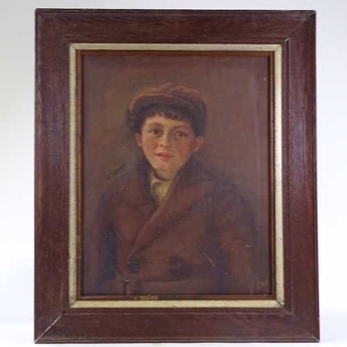 1212 - Oil on canvas circa 1900, portrait of a boy, indistinctly signed, 20