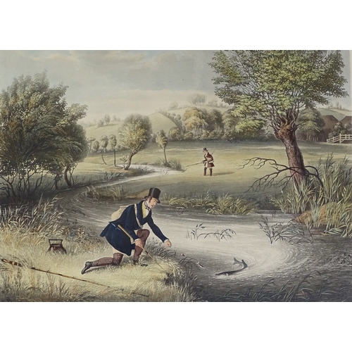 1215 - R G Reeve after J Pollard, pair of colour aquatints, live bait fishing for jack, and fly fishing for... 