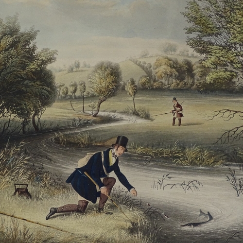 1215 - R G Reeve after J Pollard, pair of colour aquatints, live bait fishing for jack, and fly fishing for... 