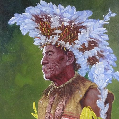 1217 - B Strauss, oil on board, Native portrait, signed, 24