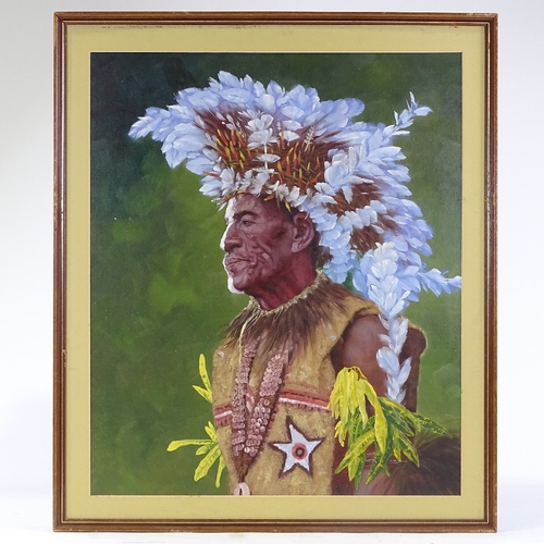 1217 - B Strauss, oil on board, Native portrait, signed, 24