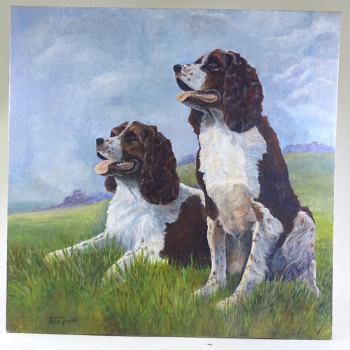 1220 - Helen James?, oil on canvas, Springer Spaniels, signed, 37