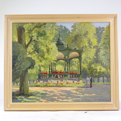 1223 - D W Burley, oil on board, the bandstand, signed, 18