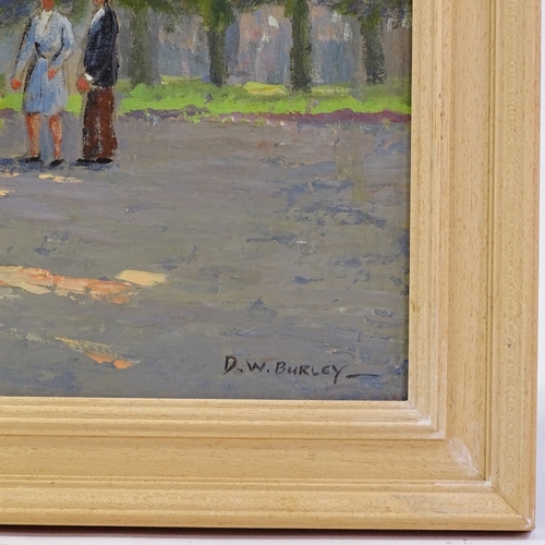 1223 - D W Burley, oil on board, the bandstand, signed, 18