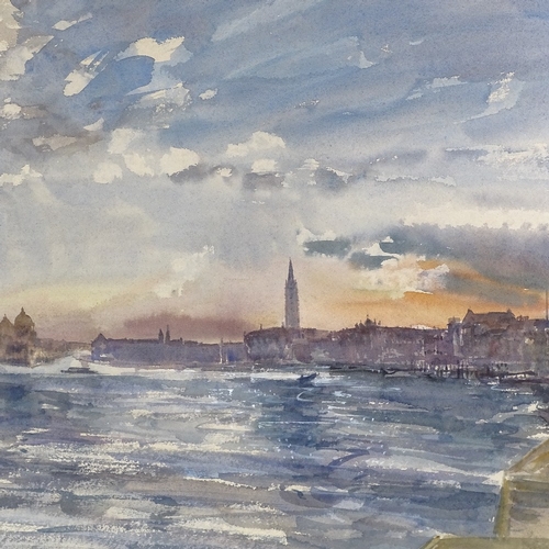 1224 - David Gluck ARCA RWS, watercolour, sunset Schiavoni Venice, signed with artist's label verso, 20