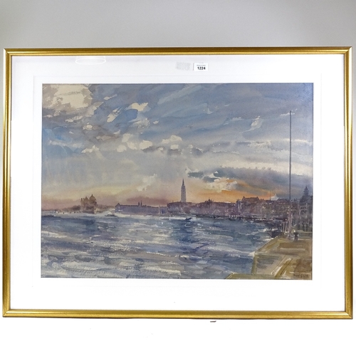 1224 - David Gluck ARCA RWS, watercolour, sunset Schiavoni Venice, signed with artist's label verso, 20