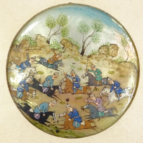 1225 - 19th century Indo-Persian painting on mother-of-pearl disc, depicting a polo match, panel 2