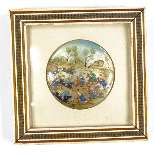 1225 - 19th century Indo-Persian painting on mother-of-pearl disc, depicting a polo match, panel 2