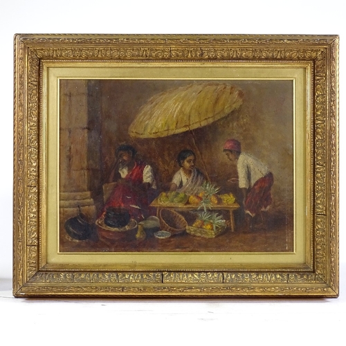 1230 - 19th century Colonial School, oil on canvas, the fruit seller, unsigned, 11