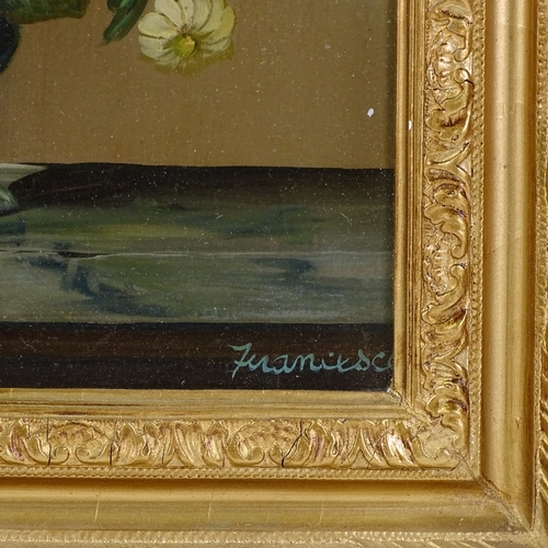 1239 - Francesca, oil on board, Dutch style still life, signed, 20