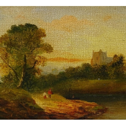 1242 - 19th century oil on wood panel, river scene, unsigned, 8