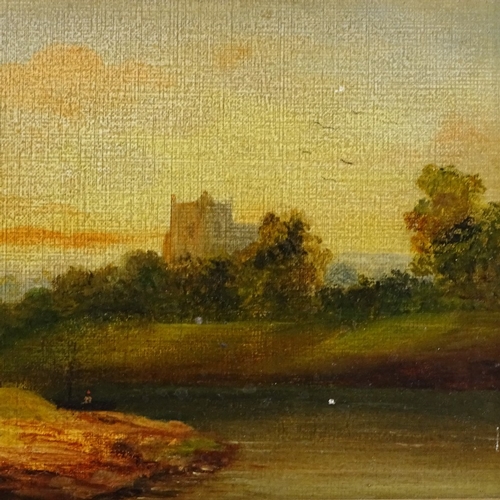 1242 - 19th century oil on wood panel, river scene, unsigned, 8