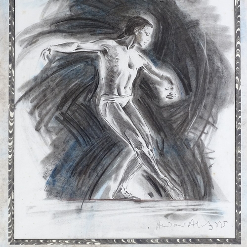 1245 - Andrew Aloof, charcoal drawing, ballet dancer, signed, 22