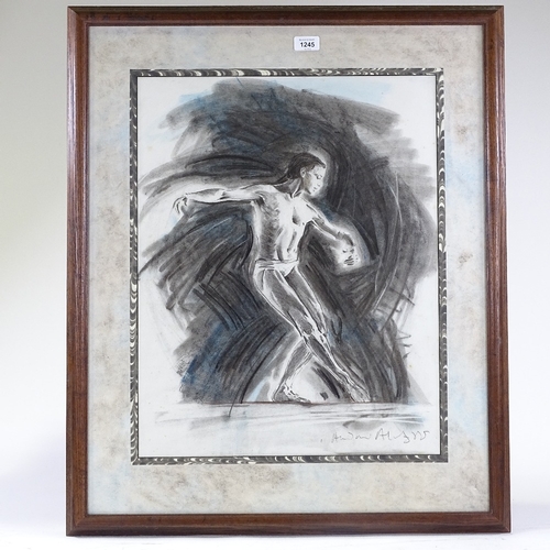 1245 - Andrew Aloof, charcoal drawing, ballet dancer, signed, 22