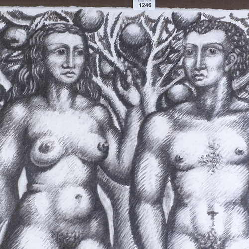 1246 - Harry Brockway, charcoal on paper, Adam and Eve, 1987, signed, 31