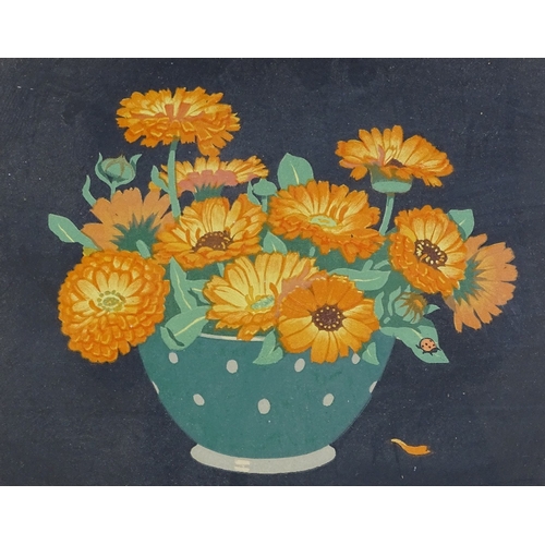 1253 - John Hall Thorpe, woodcut print, Marigolds, signed in pencil, image 9