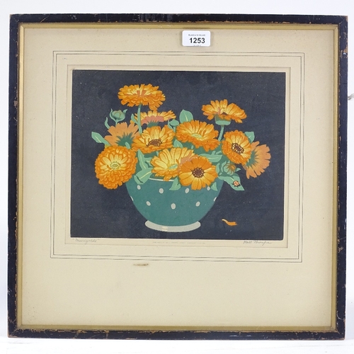 1253 - John Hall Thorpe, woodcut print, Marigolds, signed in pencil, image 9