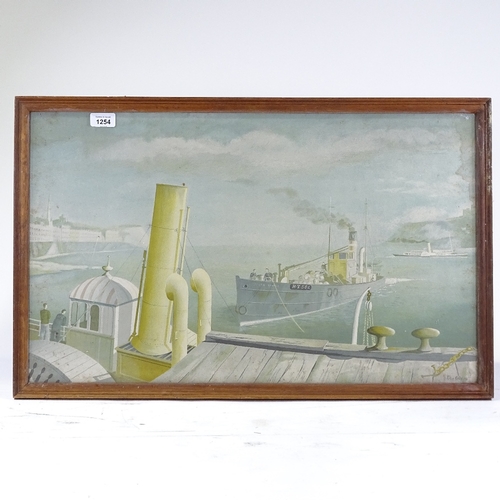 1254 - Felix Kelly, School print, drifter and paddle steamer 1946, 16