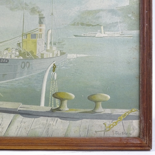 1254 - Felix Kelly, School print, drifter and paddle steamer 1946, 16