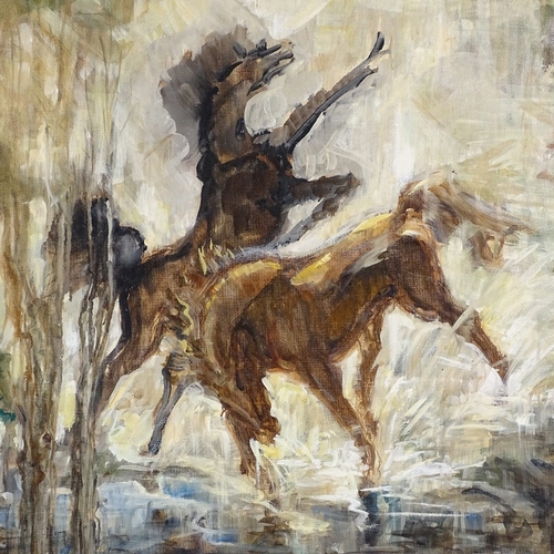 1261 - Oil on canvas, impressionist wild horses, unsigned, 21