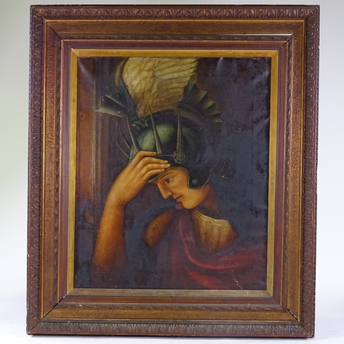 1262 - Early 20th century oil on canvas, a Classical warrior, unsigned, 24