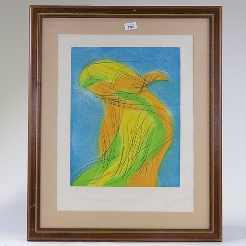 1263 - Jean Messagier, coloured etching, abstract, signed in pencil, image 17.5