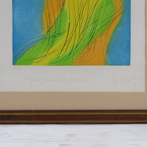 1263 - Jean Messagier, coloured etching, abstract, signed in pencil, image 17.5