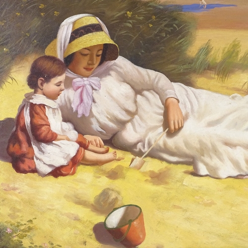 1269 - Modern oil on canvas laid on board, woman and child, 20