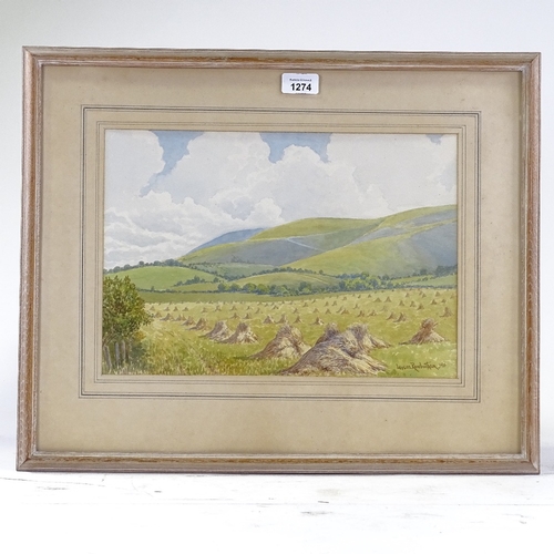 1274 - Leeson Rowbotham, watercolour, the South Downs near Brighton, signed, 10