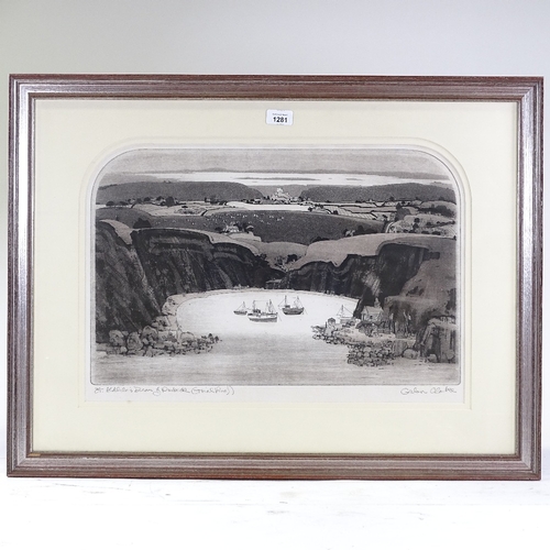 1281 - Graham Clarke, etching, St Aldhelm's Dream of Purbeck, signed in pencil, plate size 13.5