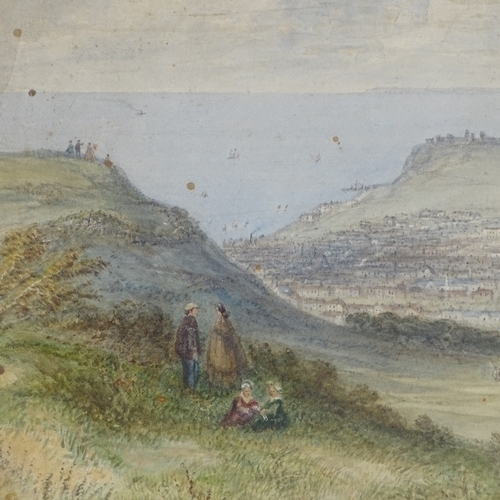 1283 - 19th century watercolour, view over Hastings, unsigned, 11