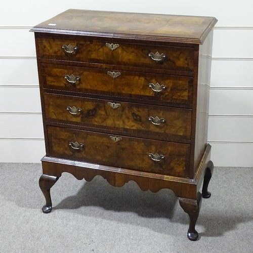 330 - A Georgian style walnut chest on stand with crossbanded decoration, shaped apron and cabriole legs, ... 