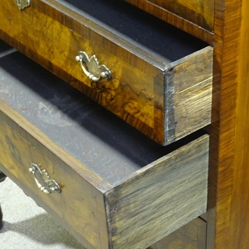 330 - A Georgian style walnut chest on stand with crossbanded decoration, shaped apron and cabriole legs, ... 