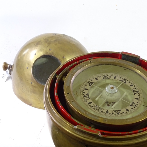 336 - A pair of early 20th century brass ship's gyro repeater stands, fitted with 8