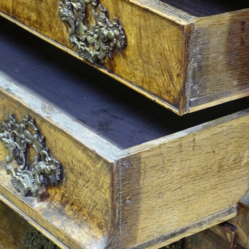 340 - An Antique Dutch burr-walnut bombe chest of 4 long drawers, quarter veneered top with scalloped edge... 