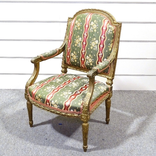 347 - A 19th century French carved giltwood framed open armchair