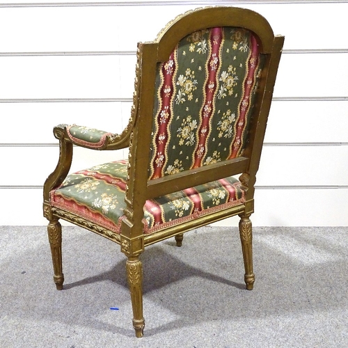 347 - A 19th century French carved giltwood framed open armchair