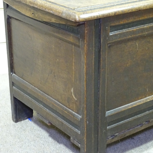 349G - An early 18th century panelled oak coffer, length 4'2