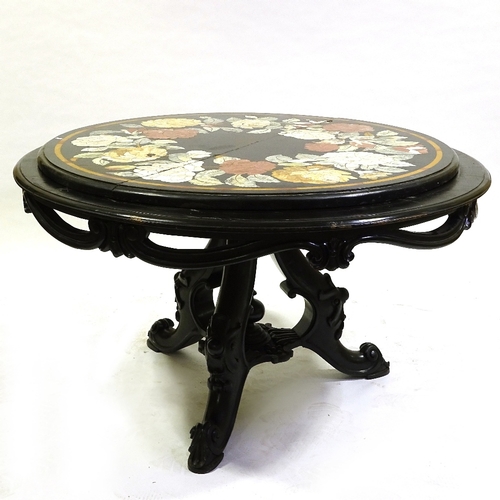 349L - A 19th century Italian pietra dura specimen marble-topped centre table, with floral decorated top, 4... 