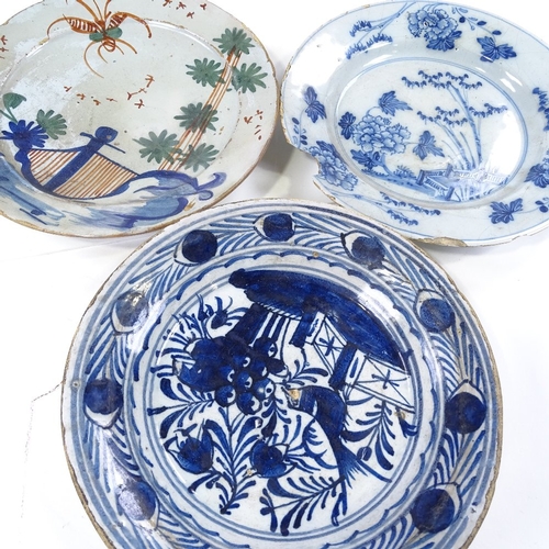 115 - 3 Dutch and English Delft plates, diameter 22.5cm