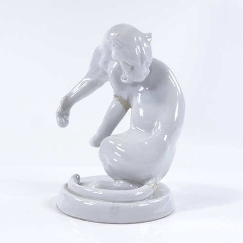 117 - A Meissen white glazed porcelain leopard, restored