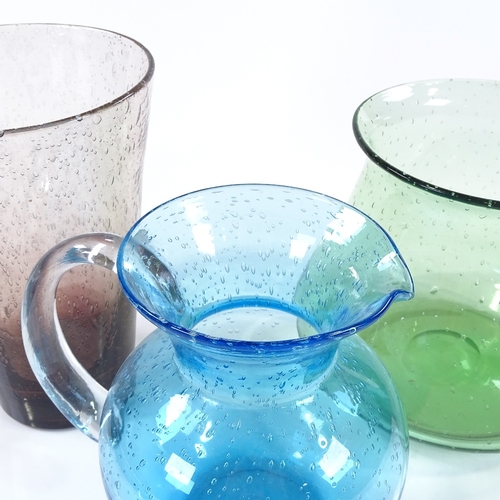 119 - 3 pieces of coloured bubble Art glass, tallest vase height 21cm