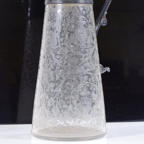 127 - A Victorian etched glass claret jug with electroplate mount, height 30cm